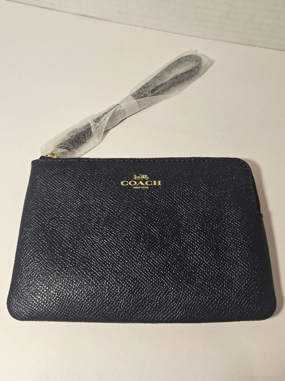 NWT Coach Corner Zip Wristlet Crossgrain Leather Midnight Blue Wallet Bag Purse